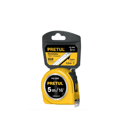 21606-FLEXÓMETRO AMARILLO 5 M CINTA 19 MM EN TARJETA PRETUL